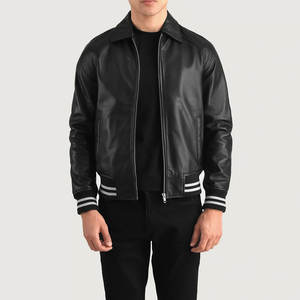 แจ็คเก็ตหนัง Letterman สำหรับผู้ชายคุณภาพสูงสั่งทำพิเศษ ขายดี พร้อมโลโก้ด้านหน้า เป็นมิตรกับสิ่งแวดล้อม ระบายอากาศได้ดี สำหรับขายออนไลน์ - Product Image 1