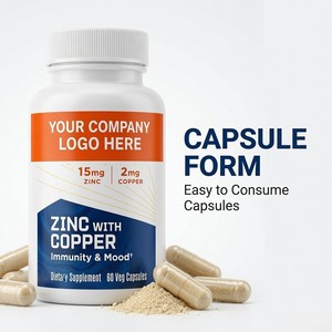 Cápsulas Vegetales de Zinc con Cobre Certificadas por HACCP, Suplemento Dietético, 15 mg de Zinc, 2 mg de Cobre, 60 Unidades, Marca Privada OEM, Uso en Adultos - Product Image 1