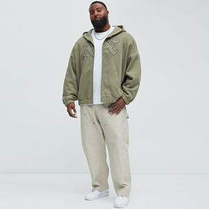 Sudadera con capucha OEM con pedrería y lavado ácido para hombre, estilo vintage desgastado, oversize, streetwear, con cremallera, fabricante de sudaderas con capucha - Product Image 4