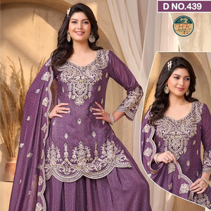 Ensemble Sharara festif violet pour femmes, Kurti brodé avec dupatta, tenue de mariage ethnique - Product Image 1