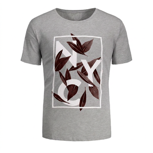 Camiseta Larga de Manga Corta Gris para Hombre con Estampado de Hojas de Nueva York, Corte Holgado, Cuello Redondo, Estilo Vintage, 100% Algodón Jersey - Product Image 5
