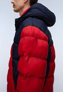 2026 Men's <b>Red</b> And Navy Color Blocking <b>Hooded</b> Puffer <b>Jacket</b> With Zipper Closure Windproof Down Filled Winter Casual Outerwear - Product Image 6