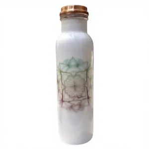 Botella de Agua de Cobre Puro con Patrón Artístico a Cuadros, Diseño Geométrico Colorido, Hecha a Mano, Estilo Rústico - Product Image 6