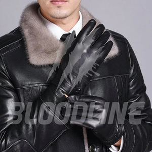 Black Leather Motorbike <b>Gloves</b> Wrist Length Faux Fur Lining Thermal Winter Outdoor Sporty Style - Product Image 3