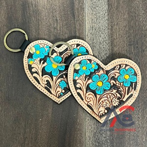 Wholesale Price Western Designer Handmade Genuine Cow <b>Leather</b> Keychain Turquoise Elegant Floral <b>Key</b> Fob Holder Perfect for Gift - Product Image 1
