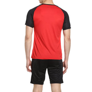 Econex Sports Men's Red Black Color Blocking Casual T-Shirt Shorts <b>Set</b> Quick Dry Knitted 320g Polyester Summer Wear - Product Image 3