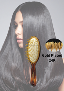 Cepillo para el cabello ovalado con almohadilla chapado en oro de 24K, con puntas de bola, liso, para venta al por mayor, duradero e higiénico, control de electricidad estática y alisamiento - Product Image 2