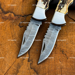 High Quality Best Seller Damascus Steel Folding Knife ELK Horn Handle Hunting Knife EDC OEM Folding Pocket Knife with Pouch - Product Image 6