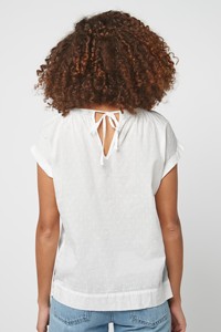 T-shirt tricoté à manches courtes et col rond pour femmes, blanc à pois, respirant, décontracté, printemps-été - Product Image 3