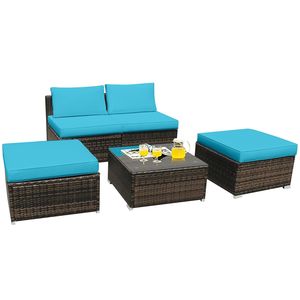 Set di 5 sedie lounge in vimini con cuscini lavabili con cerniera - Product Image 4
