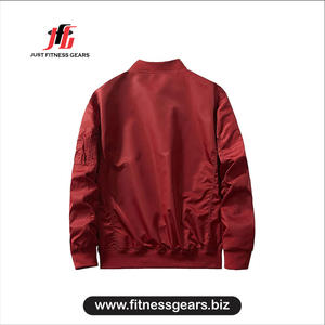 Veste bomber rouge pour homme JUST FITNESS GEARS, fermeture éclair, couleur unie, vêtement décontracté pour l'automne - Product Image 2