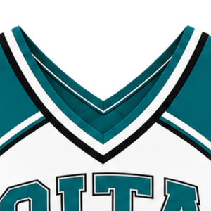 Haut court de cheerleading sans manches pour femme, col en V, bleu sarcelle, blanc, noir, pour performance athlétique, uniforme d'équipe de cheerleading, tenue de sport de compétition - Product Image 5