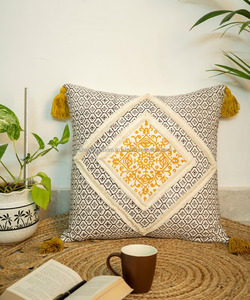 Funda de cojín de Color mostaza con estampado de bloque geométrico 18x18 almohada de sofá de algodón indio tiro decorativo minimalista al por mayor - Product Image 5