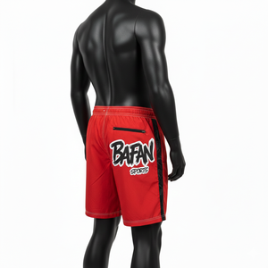 กางเกงว่ายน้ำสีแดงผ้าไมโครไฟเบอร์โพลีเอสเตอร์ เนื้อนุ่ม แห้งเร็ว ซับในตาข่าย เอวยางยืด ลายพรางสีดำ พร้อมสกรีนโลโก้ตามสั่ง - Product Image 6