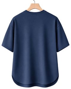 Camiseta Oversize Azul Marino Personalizada para Hombre, con Dobladillo Curvo, Hombros Caídos, Cuello Redondo, Algodón Liso, Estilo Urbano, Verano - Product Image 2