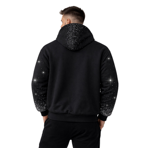 Sweat à capuche noir personnalisé pour homme, en molleton d'hiver, style streetwear, avec strass sur le capuchon et les manches - Product Image 5