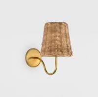 Lampe murale en laiton antique avec abat-jour en rotin, contemporaine, durable, facile à installer et à entretenir, pour l'éclairage de chevet