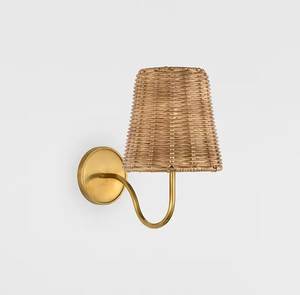Lampe murale en laiton antique avec abat-jour en rotin, contemporaine, durable, facile à installer et à entretenir, pour l'éclairage de chevet - Product Image 3