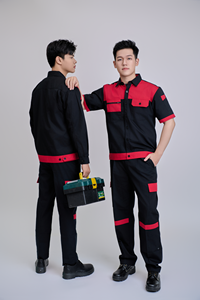 Uniforme de Trabajo de Alta Visibilidad para Hombre FMF, Manga Corta, Rojo y Negro, Tela TC Antiarrugas, Ropa Protectora, Vietnam - Product Image 3