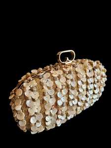 Royal <b>Gold</b> Kundan Stone Embellished Handheld Clutch jewelry Bag with Crystal Fringe Tassels, Luxury Bridal Evening Purse - Product Image 3