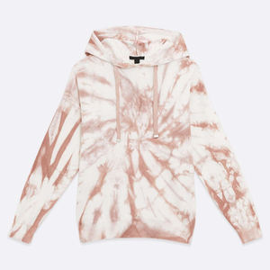 Sweat à capuche tie-dye pour femme, manches longues, en polaire tricotée, décontracté, hiver-printemps, blanc rose uni, respirant, avec poches, coupe classique - Product Image 3