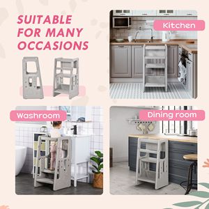 <b>Adjustable</b> Gray Toddler Tower Anti-Slip Kitchen Bathroom and Bedroom Step Stool with Helper Mat for Kids' <b>Tables</b> - Product Image 6