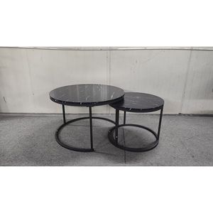 Nesting <b>Coffee</b> <b>Table</b> <b>Set</b> of 2 27.6inch Wood <b>Marble</b> Pattern Top Sturdy Metal Frame End & Side <b>Table</b> - Product Image 6