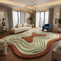 Organik Şekilli Alan Halısı Modern Soyut Yosun Yeşili Kahverengi Tüylü Halı Düzensiz Tüylü Yünlü Halı Minimalist Oturma Odası Dekoru