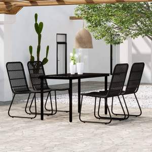Juego de Comedor de 5 Piezas con Acero con Recubrimiento de Polvo Negro, Ratán PE y Vidrio para Uso en Jardín - Product Image 1