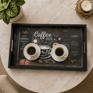 ถาดเสิร์ฟกาแฟไม้เคลือบเงา งานแฮนด์เมด รูปทรงสี่เหลี่ยมผืนผ้า ถาดเสิร์ฟอาหารเช้าแบบตกแต่ง - Product Image 2