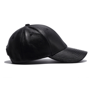 Unisex <b>Black</b> PU <b>Baseball</b> <b>Cap</b> 6-Panel Solid Color Adjustable Fit Casual Hat for Adults Four Seasons Wear - Product Image 2