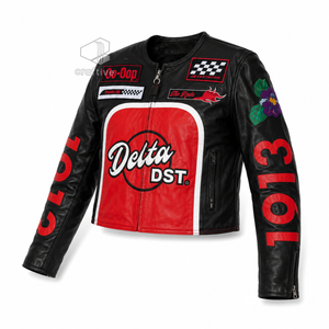 Delta | Sigma |   Chaqueta de cuero para mujer Theta Sorority, estilo motociclista, con cremallera frontal, para carreras, abrigo de motociclista, ropa exterior - Product Image 2