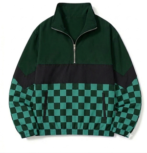 Sudadera de Forro Polar Personalizada para Hombre con Cierre de Cremallera, Diseño a Cuadros en Bloques de Color, Cuello Alto, Estilo Casual Urbano - Product Image 5