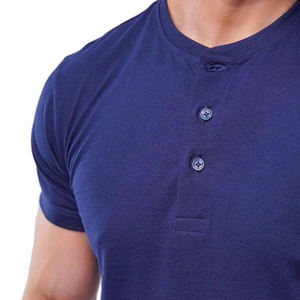 T-shirt Henley pour homme de haute qualité, 100% coton, coupe classique, séchage rapide, respirant, couleur unie, manches courtes - Product Image 2