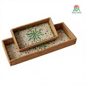 Bandeja de Mimbre Bohemia Tejida a Mano, Cesta Multifuncional de Lujo Ligero para Almacenamiento en Cocina, Frutas, Cuchillos, Tenedores, Bocadillos y Pan - Product Image 1
