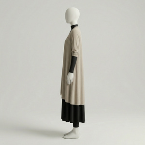 Traje de Baño Modesto para Mujer Reddito, Burkini de Cuello Alto y Manga Larga, Color Sólido, Falda Asimétrica, Tejido Elástico, Conjunto de 2 Piezas - Product Image 3