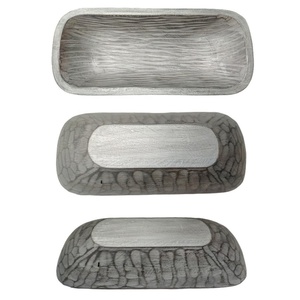 100%Natural Eco-Friendly <b>Large</b> Rectangular Mango Wood Gun Metal Antique Vintage Carved Luxury Home Decor Empty <b>Candle</b> Dough Bowl - Product Image 1