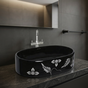 Lavabo de salle de bain de luxe en céramique bicolore moderne, lavabo artistique à poser sur comptoir - Product Image 6