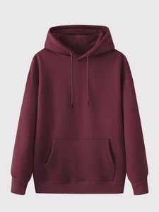 Unisex Beige Hooded Sweatshirt Oversized Fit French Terry Casual Pocket Autumn Wear Knitted Solid Color Regular Sleeve - Product Image 2