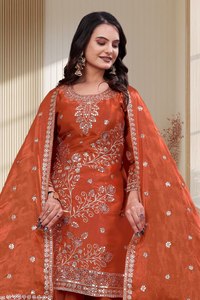 Burnt Orange Silk Sharara Suit Silver <b>Gota</b> Patti Work | Traditional Winter Heavy Embroidered Pakistani Gharara Set 2026 Festive - Product Image 2