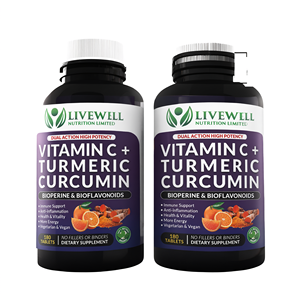 Livewell Vitamina C, Cúrcuma, Curcumina y Bioperina, 180 Tabletas, Paquete de 2, Alta Potencia, Apoyo Inmunológico - Product Image 2