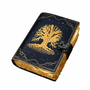 New Era Vintage Leather Hardcover <b>Diary</b> 100 Sheets Water Color Black Cover Gold Tree Design Sewing Bound Deckle Edge Journal - Product Image 1
