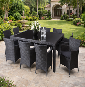 Ensemble de mobilier de salle à manger élégant pour patio, 8 places, avec chaises rembourrées et table en osier moderne, idéal pour les réceptions en plein air. - Product Image 2