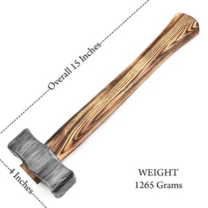 Marteau en acier Damas forgé à la main avec manche en bois – Marteau de forgeron robuste pour le forgeage, le travail des métaux et l'utilisation industrielle - Product Image 6