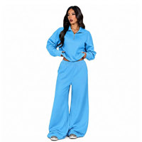 Ensemble de survêtement de luxe deux pièces pour femme, hiver, couleur unie, haut oversize à demi-zip, bas ample et décontracté, en molleton de coton doux et chaud, anti-UV