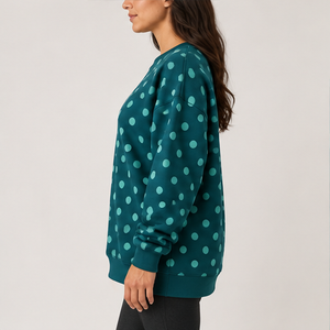 Women's Teal <b>Crewneck</b> Sweatshirt with Aqua Allover Polka Dots Long Sleeve Custom Logo - Product Image 3