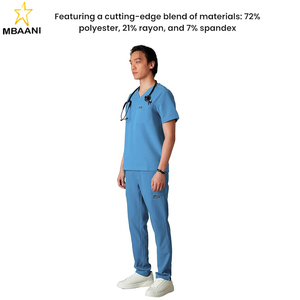 เสื้อสครับคอวีผู้ชายไบรท์ตันพร้อมกระเป๋า |   ชุดแพทย์สำหรับผู้ชาย |   ชุดยูนิฟอร์มโรงพยาบาล |   ผ้าที่ยืดหยุ่นได้ - Product Image 4