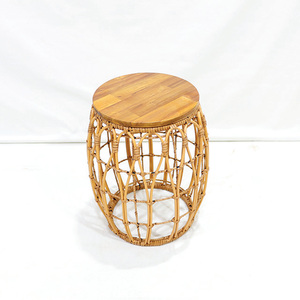 Top Rated Drum Shape Garden End <b>Table</b> - Sturdy <b>Iron</b> Frame Waterproof Acacia Wooden Surface - Product Image 1