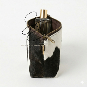 Real Hair On Leather Mini Toiletry <b>Pouch</b> Small Travel Cosmetic Bag Cowhide Makeup Organizer Zipper Dopp Kit For <b>Men</b> Women - Product Image 4