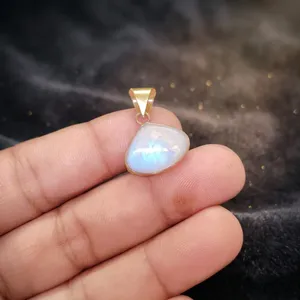 Rainbow <b>Moonstone</b> Brass Pendant | Handmade Brass Gemstone Pendant | Natural Rainbow <b>Moonstone</b> <b>Jewelry</b> - Product Image 4